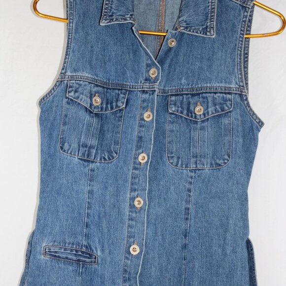 Vintage Old Navy Shirt Dress Women's 2 Blue Denim Sleeveless Y2K Button-Up Mom - Picture 4 of 8